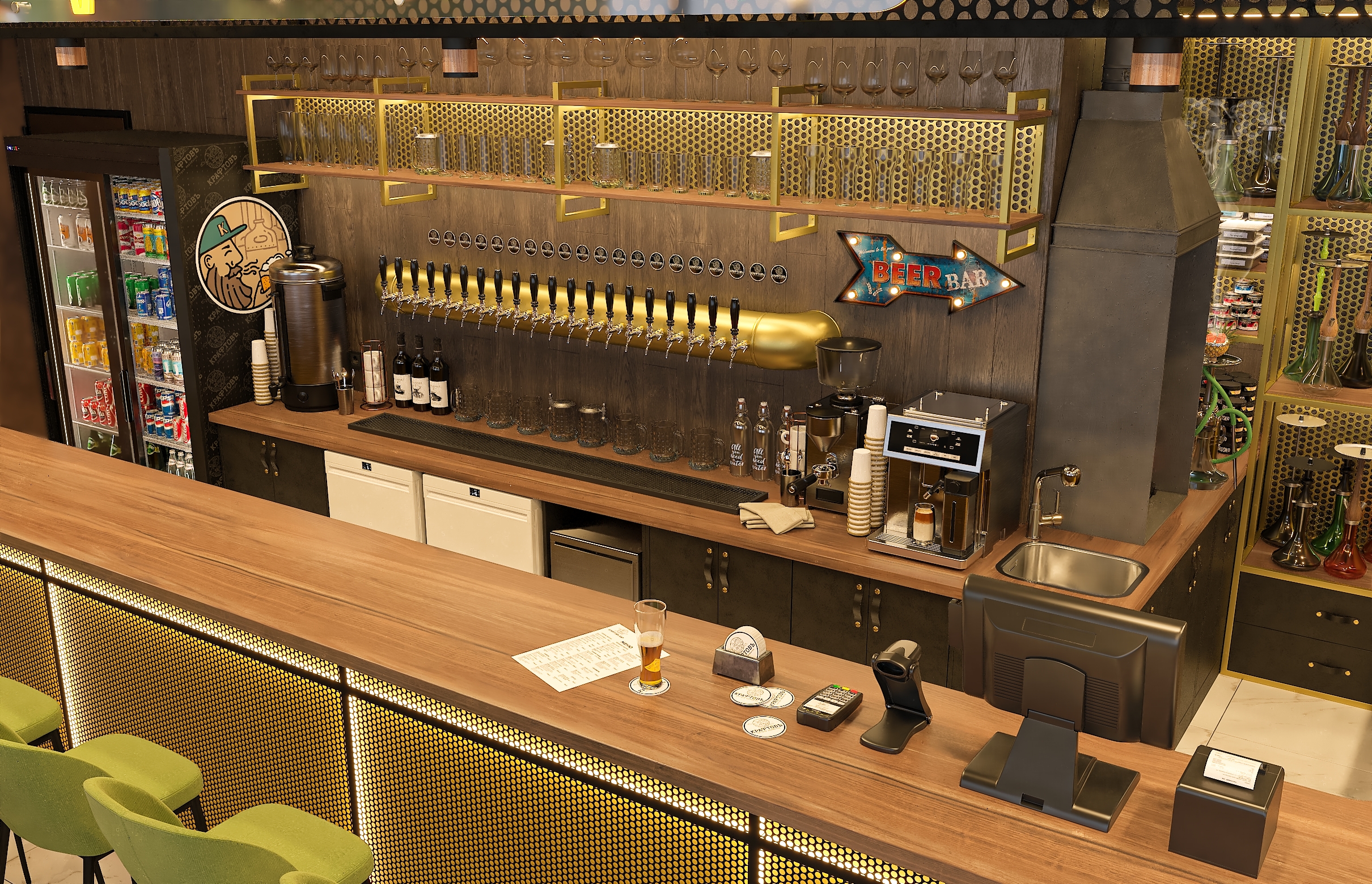 Дизайн-проект бара "КРАФТОВЪ“ на Осетинской в Самаре