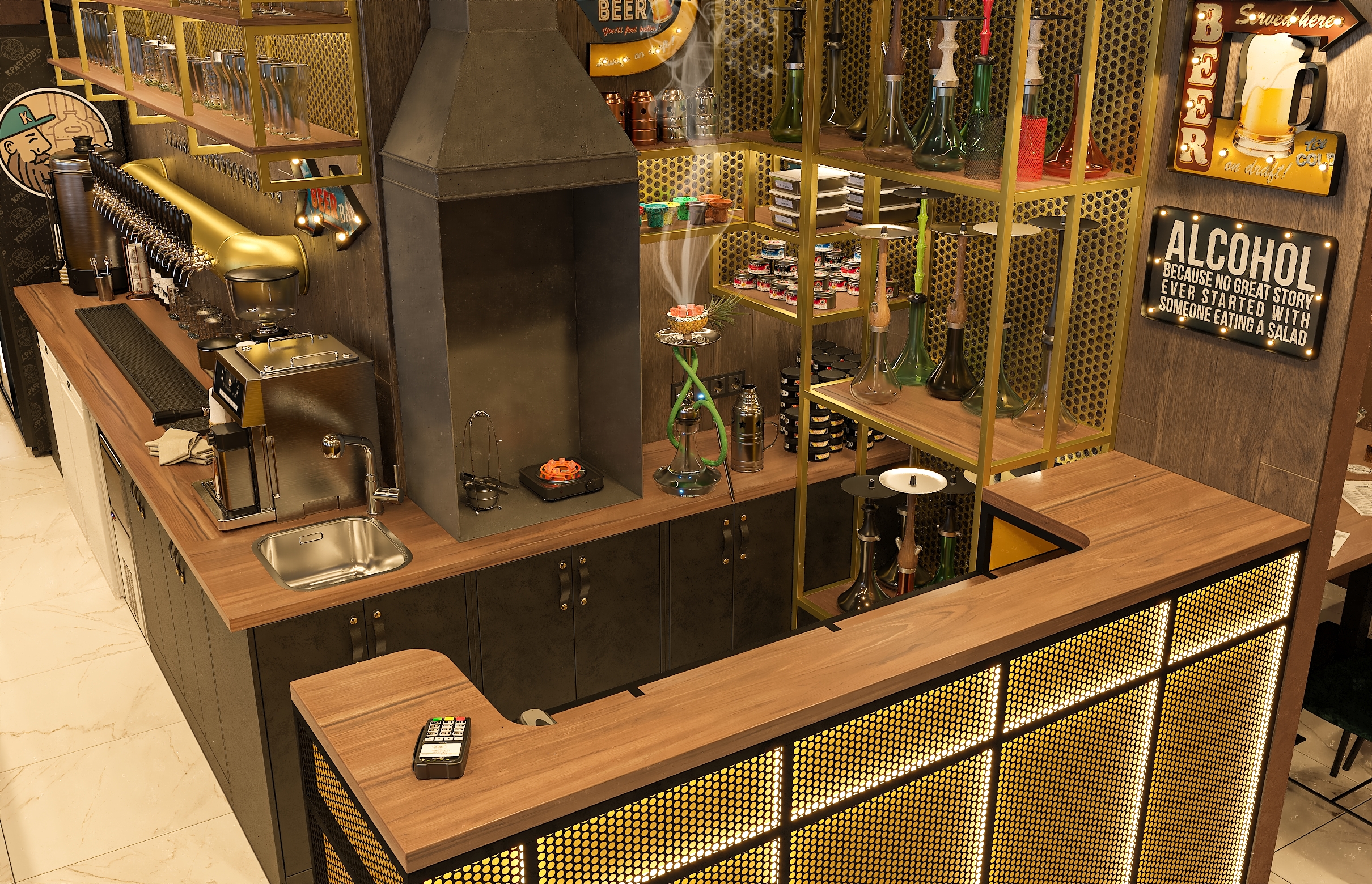 Дизайн-проект бара "КРАФТОВЪ“ на Осетинской в Самаре