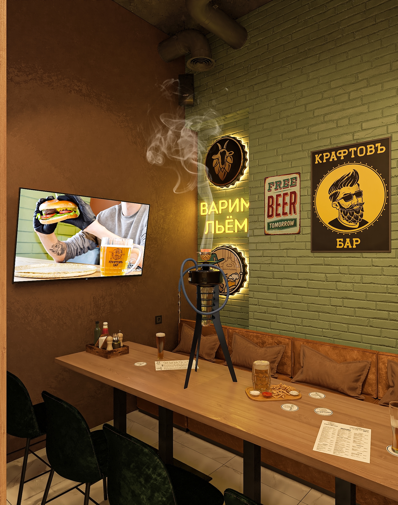 Дизайн-проект бара "КРАФТОВЪ“ на Осетинской в Самаре