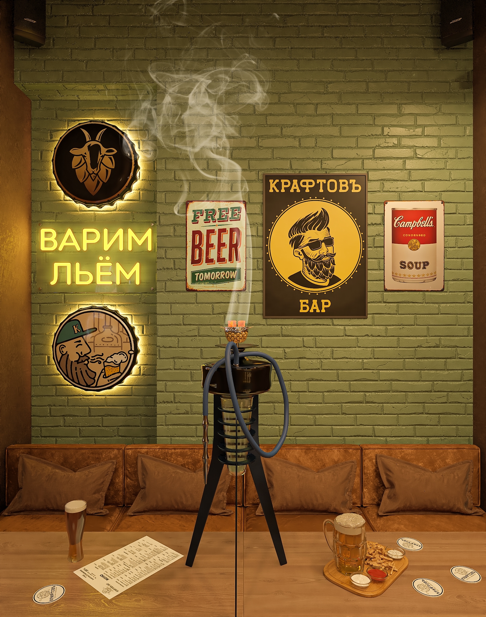 Дизайн-проект бара "КРАФТОВЪ“ на Осетинской в Самаре